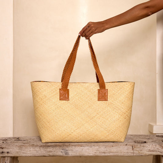Ivory Rattan Oversized Woven Tote Braided Handle