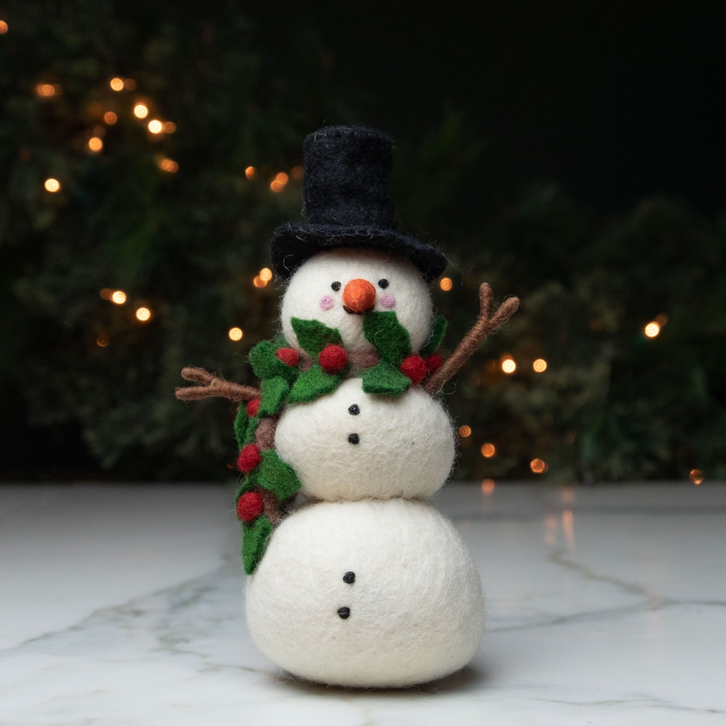 Christmas Decor - Felt Snowman - Holly Scarf