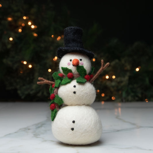 Christmas Decor - Felt Snowman - Holly Scarf