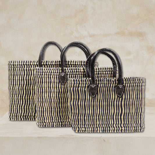 Moroccan Market Baskets - Set of 3 Tote Midnight Stripe