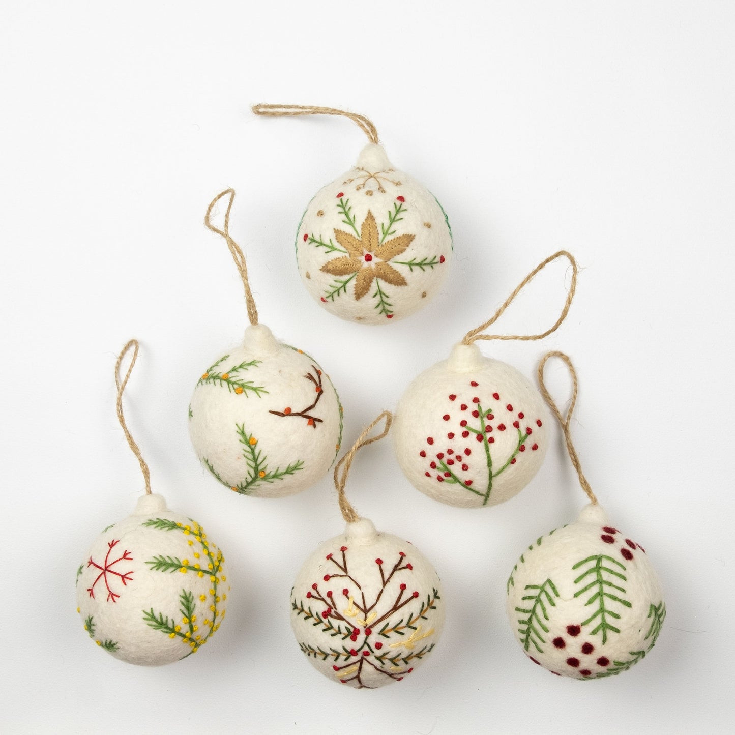 Ornament - Christmas - Embroidered White Ball, Assorted