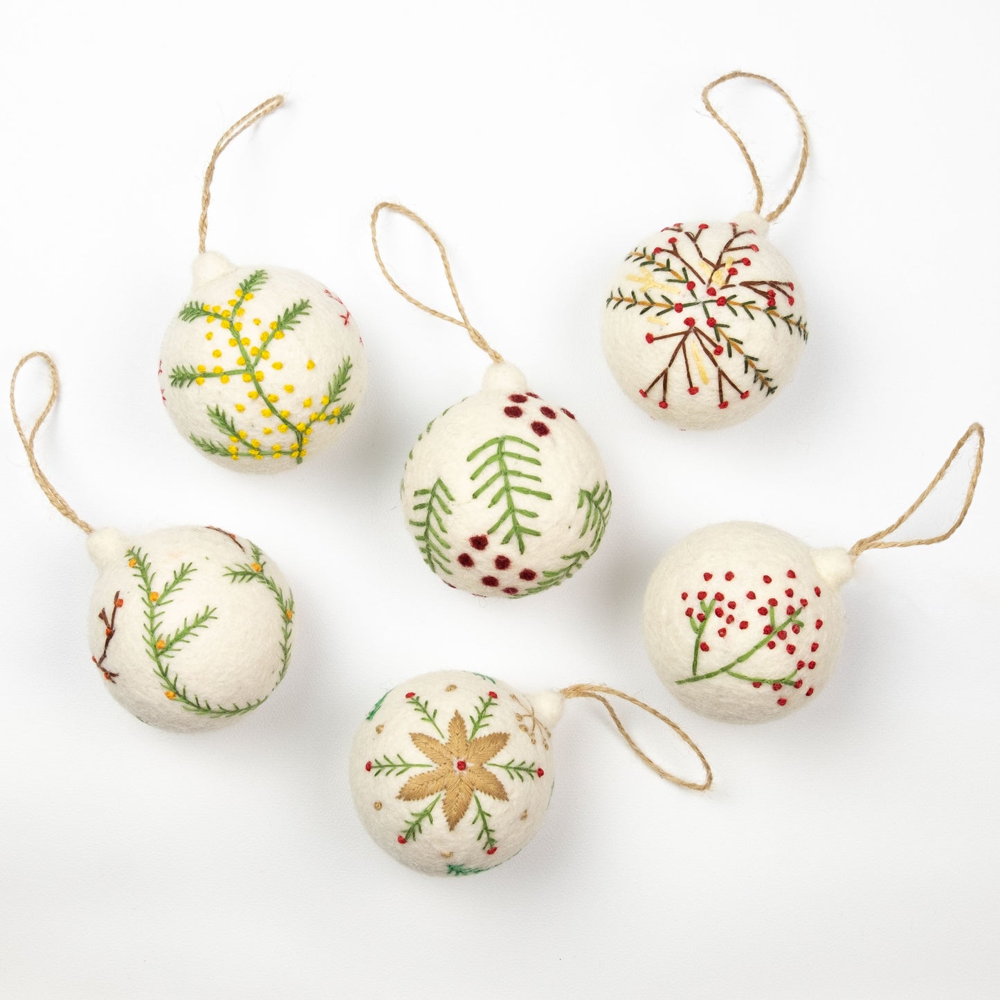 Ornament - Christmas - Embroidered White Ball, Assorted