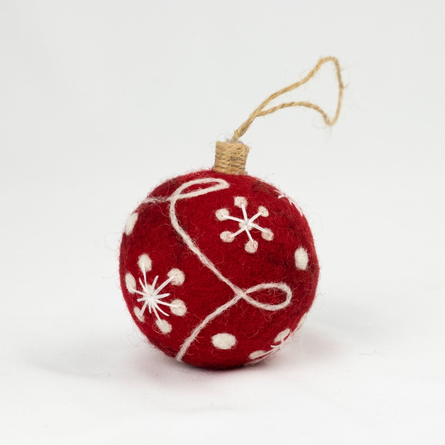 Ornament - Christmas Decor - Embroidered Red Ball, Assorted