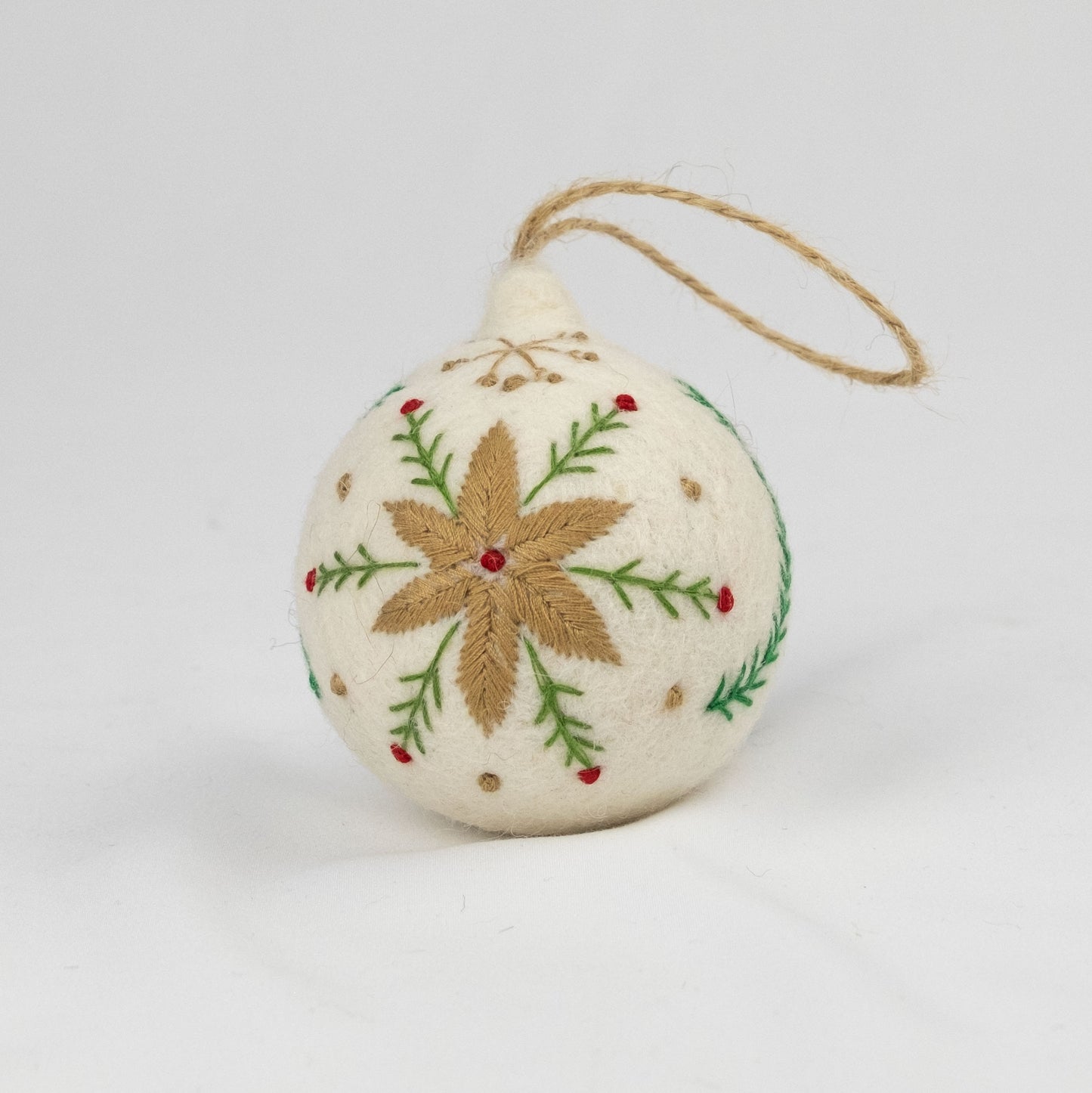 Ornament - Christmas - Embroidered White Ball, Assorted