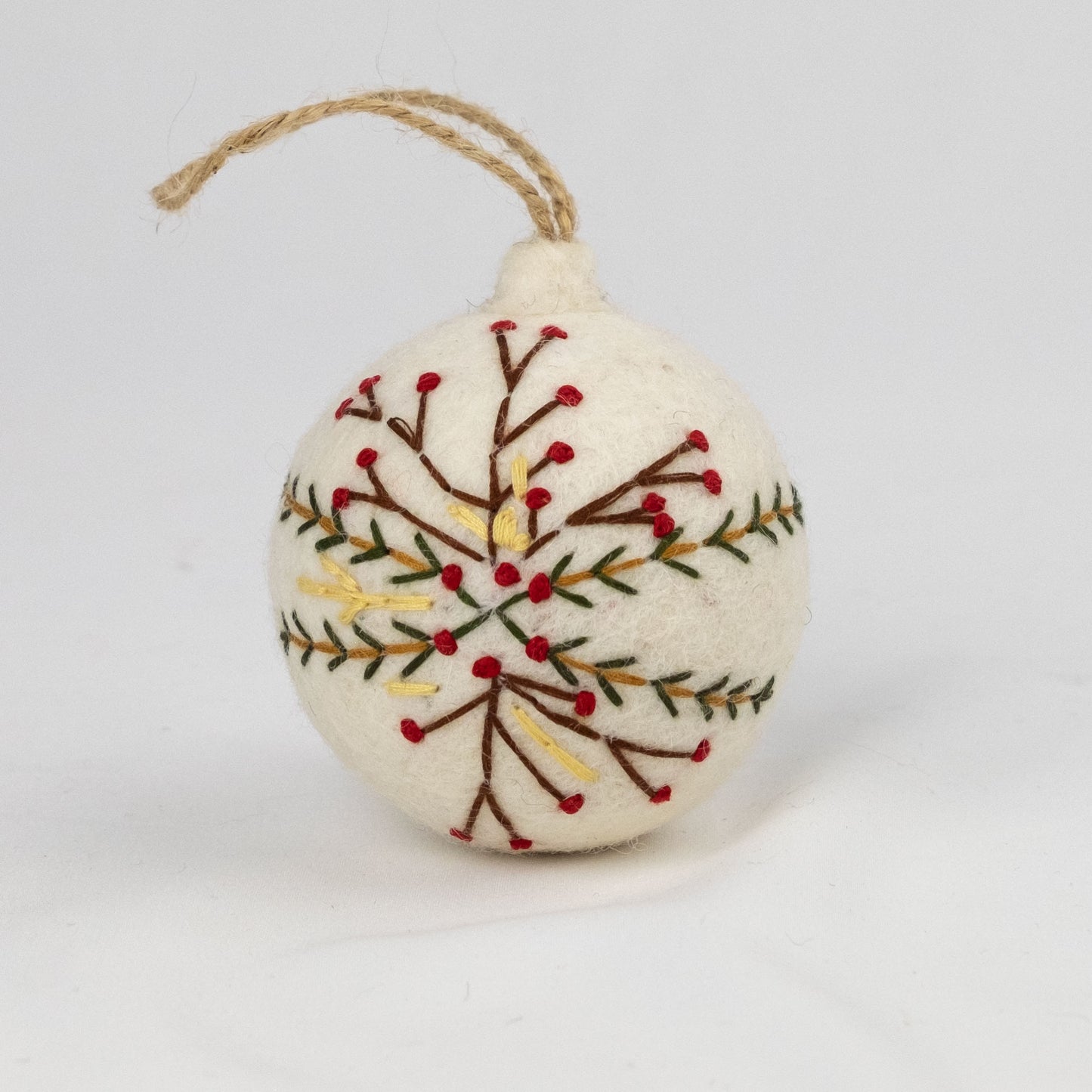 Ornament - Christmas - Embroidered White Ball, Assorted