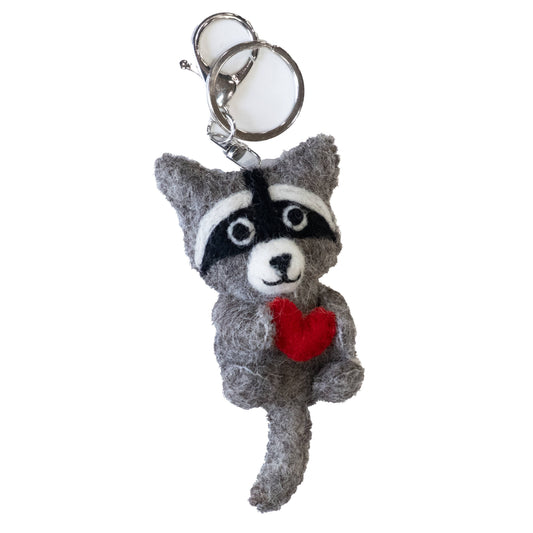 Keychain Backpack Purse Charm - Raccoon with Heart